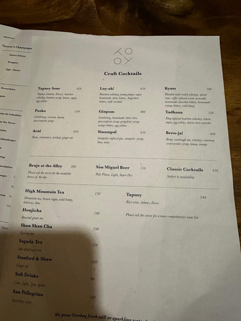 toyo eatery drinks menu