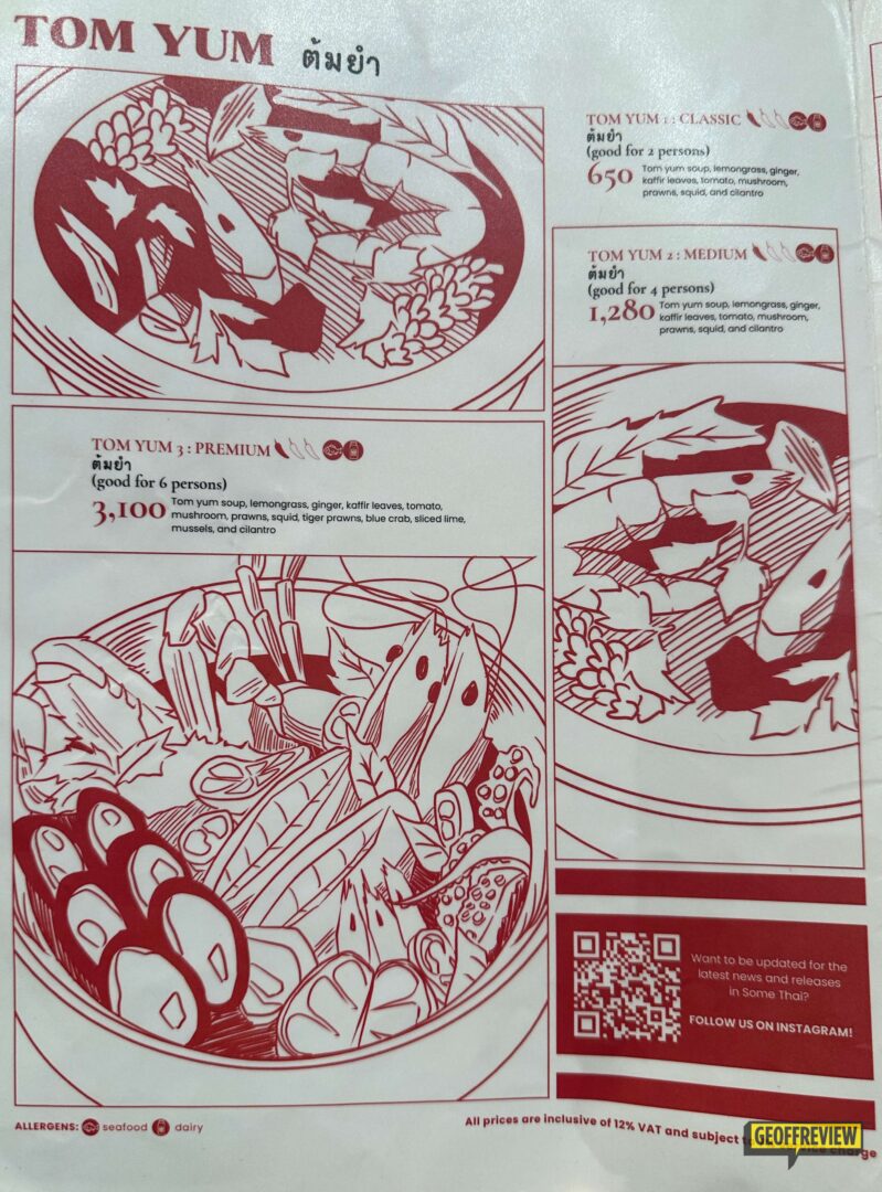 Some Thai menu price